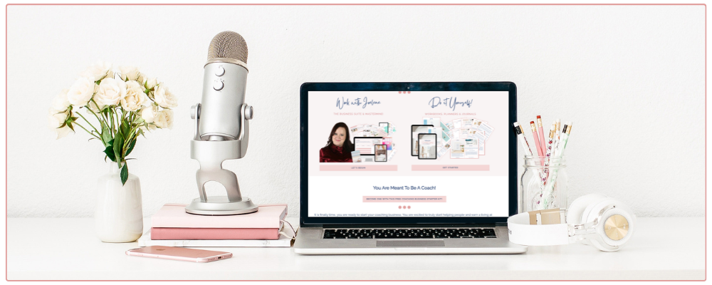 is your website working for you? Joelenemills.com website showing on a woman's desk.